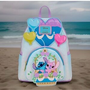 Loungefly Pastel Blue Purple Pink Heart Balloon Lilo & Stitch Mini Backpack